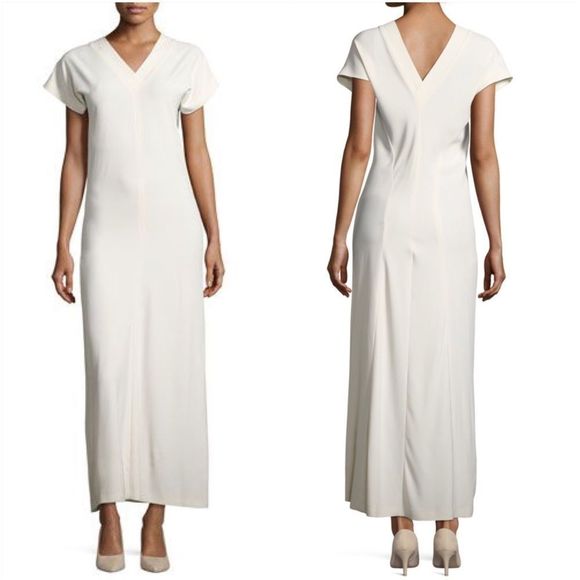 Helmut Lang Dresses & Skirts - Helmut Lang V-Neck Satin Maxi Dress, Ivory